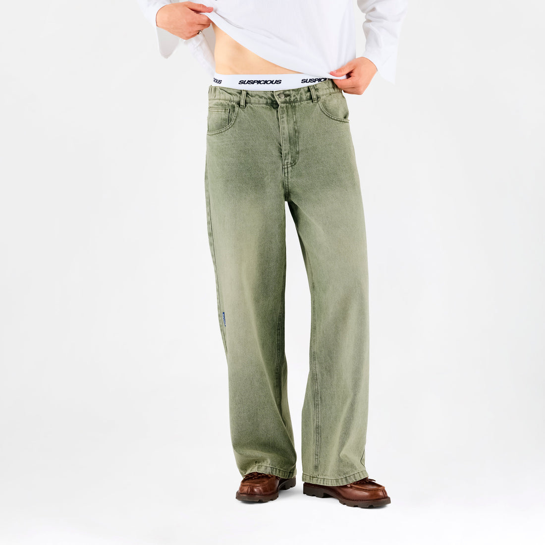 Basics / Basic Baggy Jeans - Washed Green