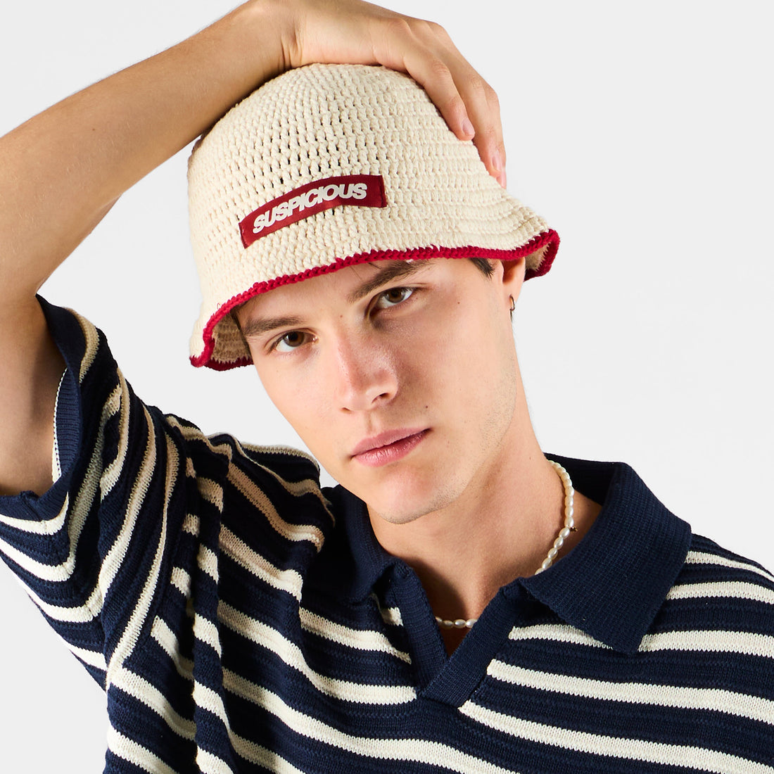Boat / Border Crochet Hat - Natural