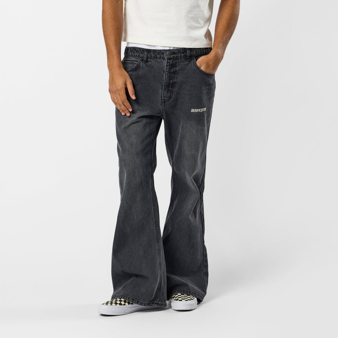 Leopard / Essentials Flairy Jeans - Washed Black