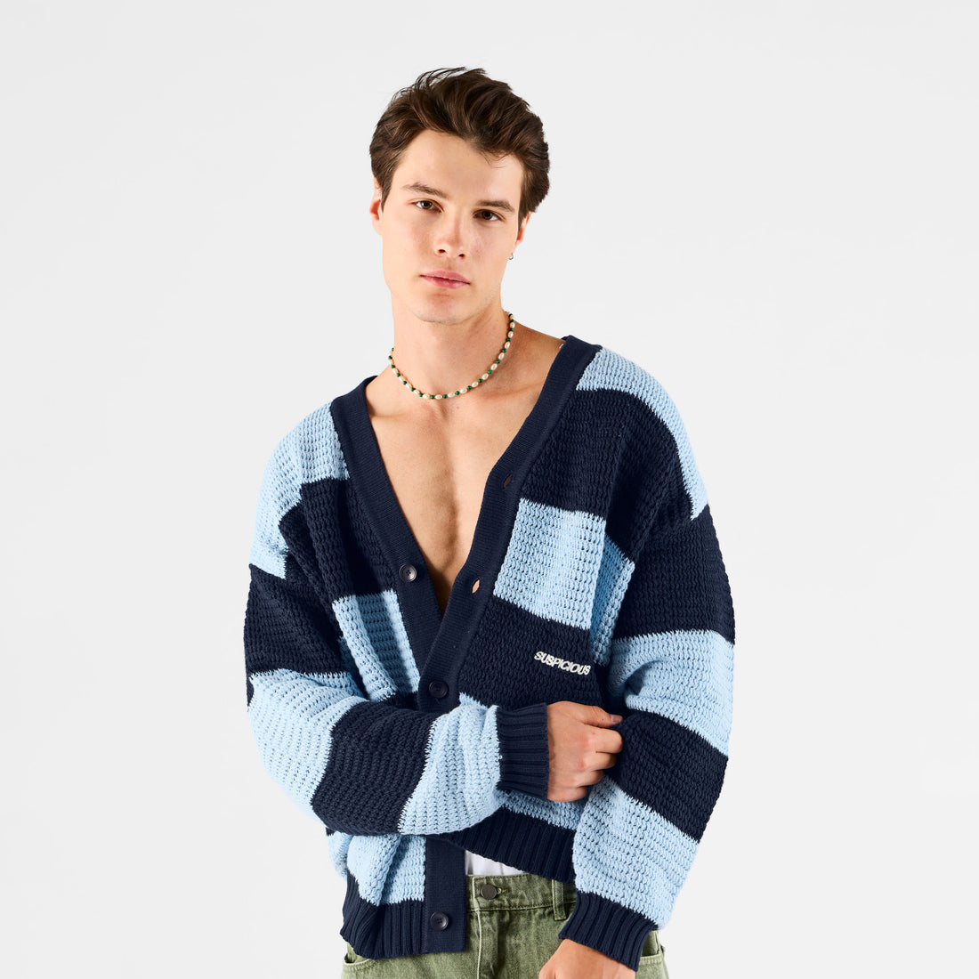 Boat / Essentials Striped Crochet Cardigan - Ice Blue & Nightfall