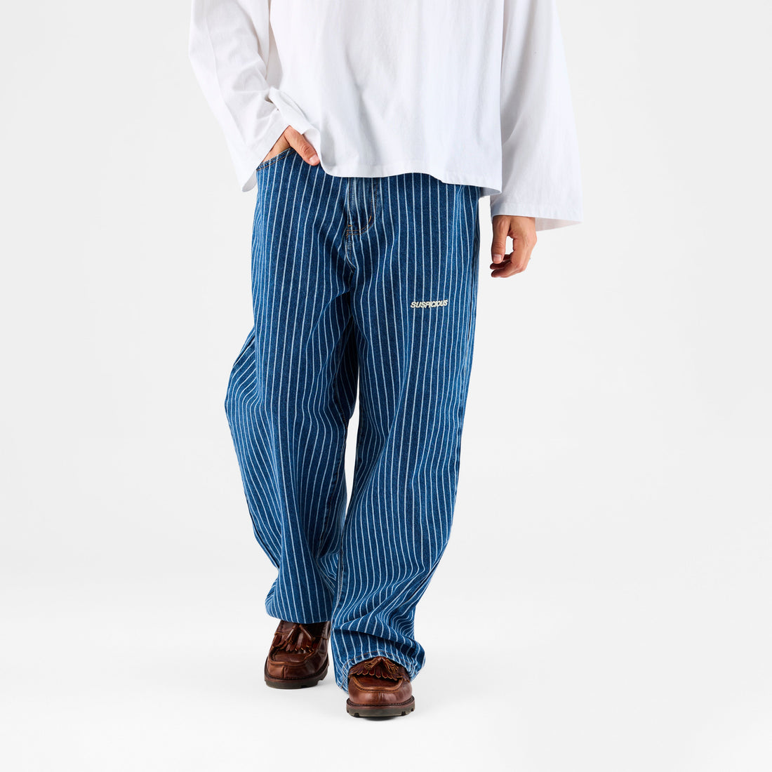 Boat / Essentials Striped Baggy Jeans - Washed Blue