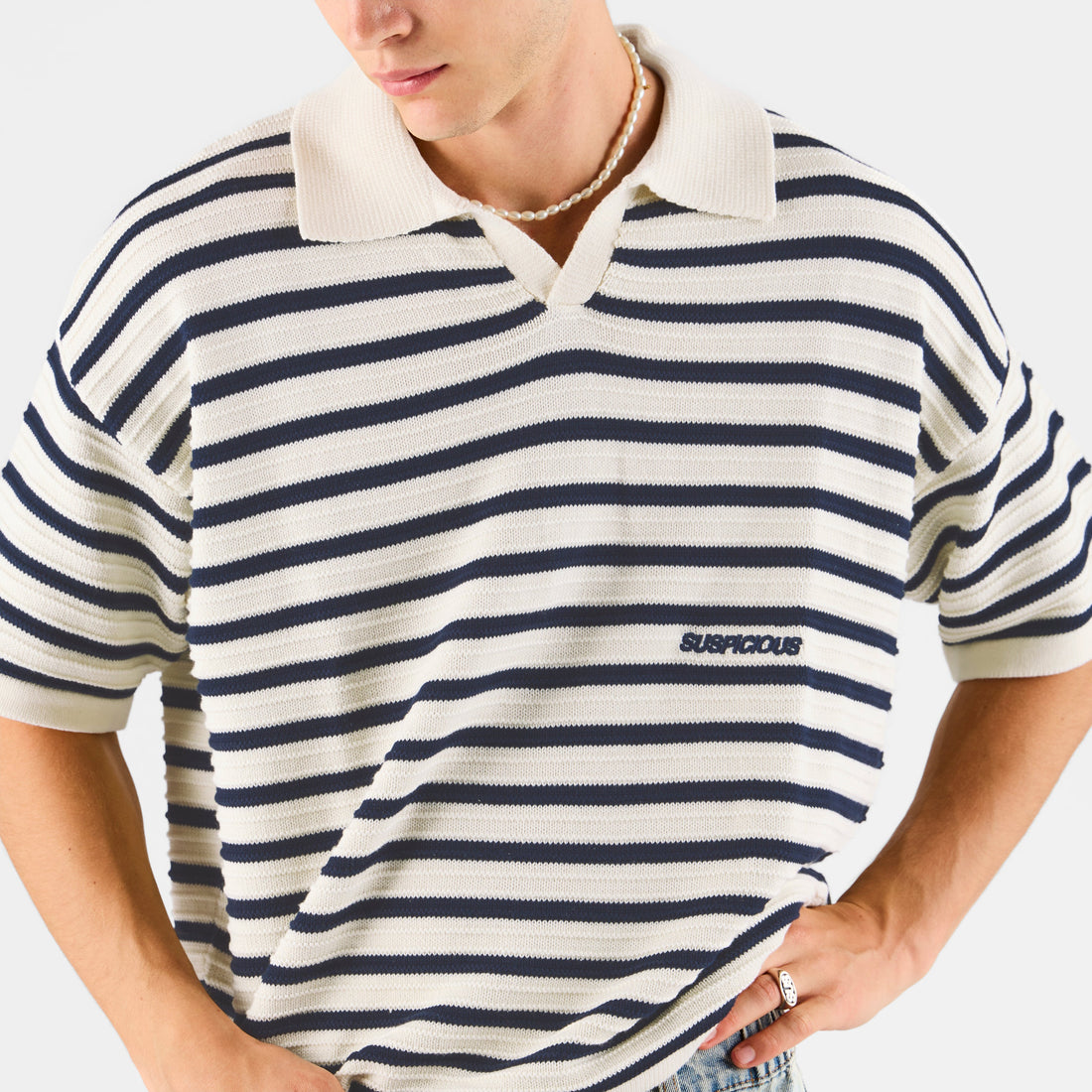 Boat / Essentials Striped Knitted Polo - Natural & Nightfall