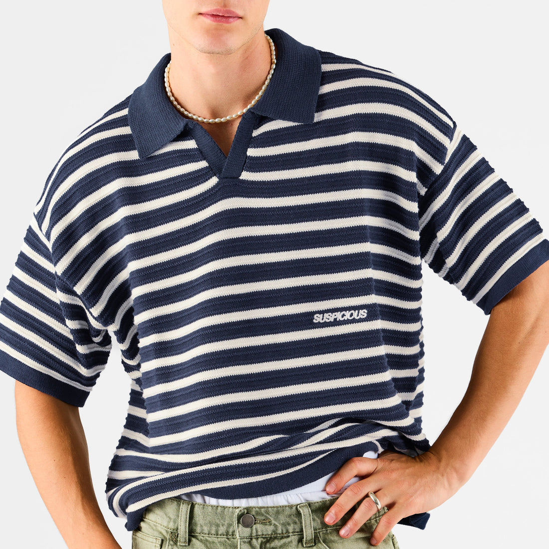 Boat / Essentials Striped Knitted Polo - Nightfall & Natural