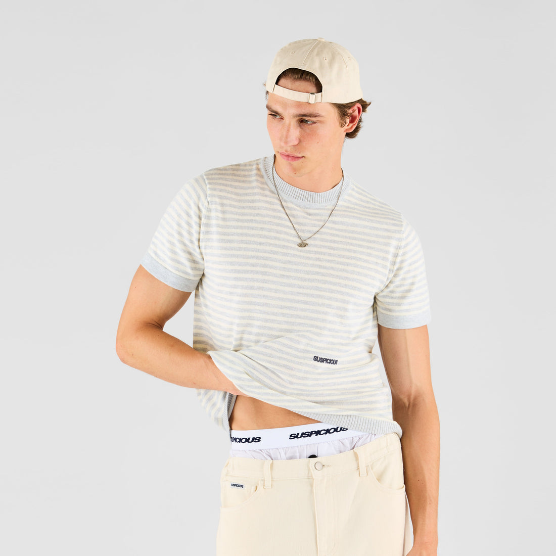 Summer Breeze / Essentials Striped Knitted Tee - Heather Grey