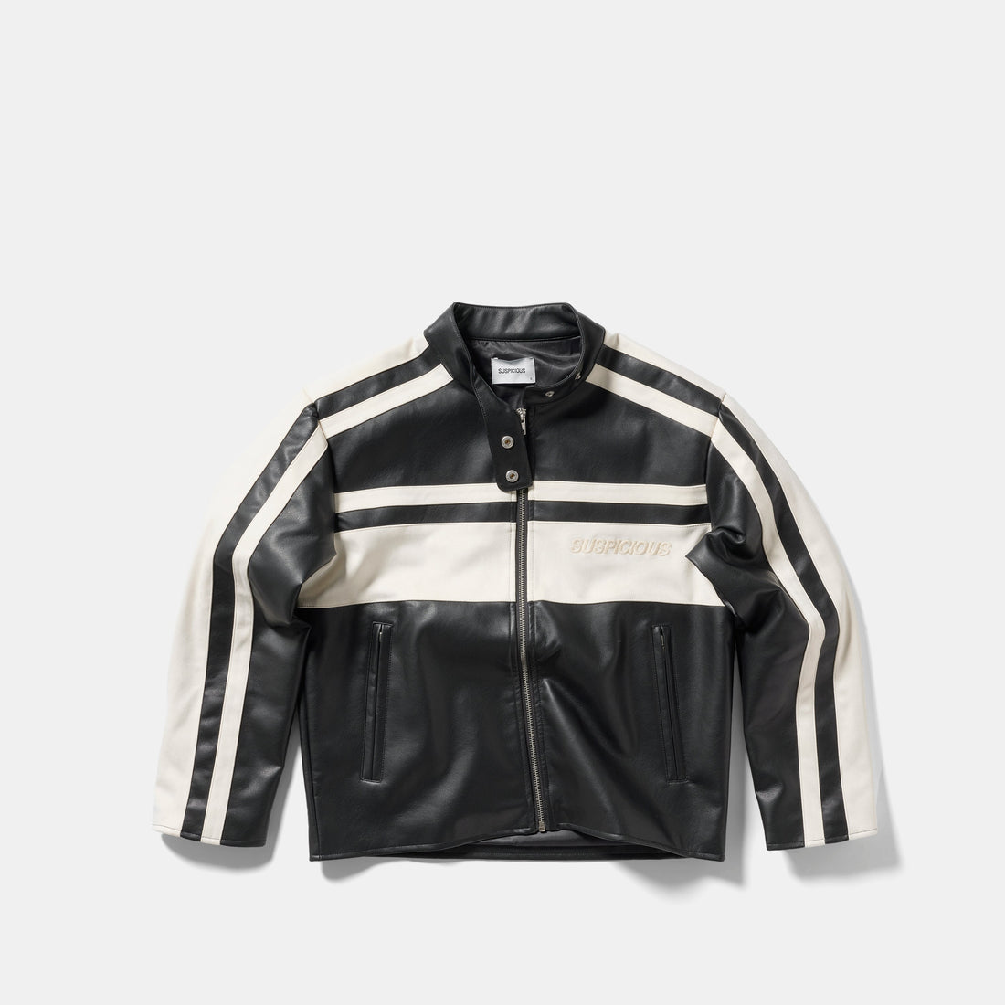 Suspicious Cowboys / Faux Leather W Racer Jacket - Black & Egret