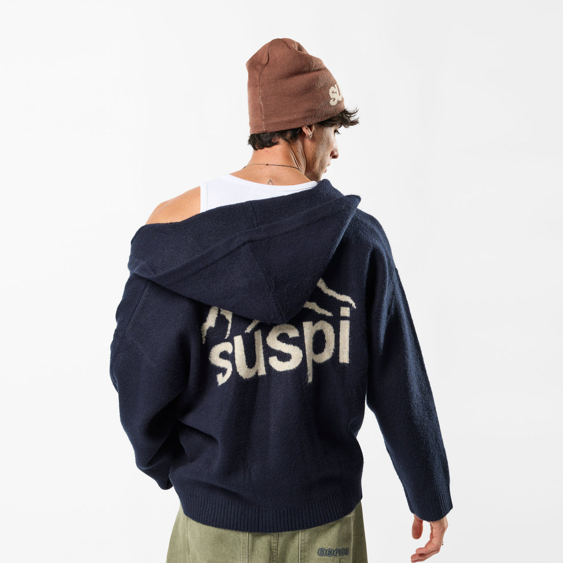 Winter1 / Landscape Knitted Zipped Hoodie - Navy