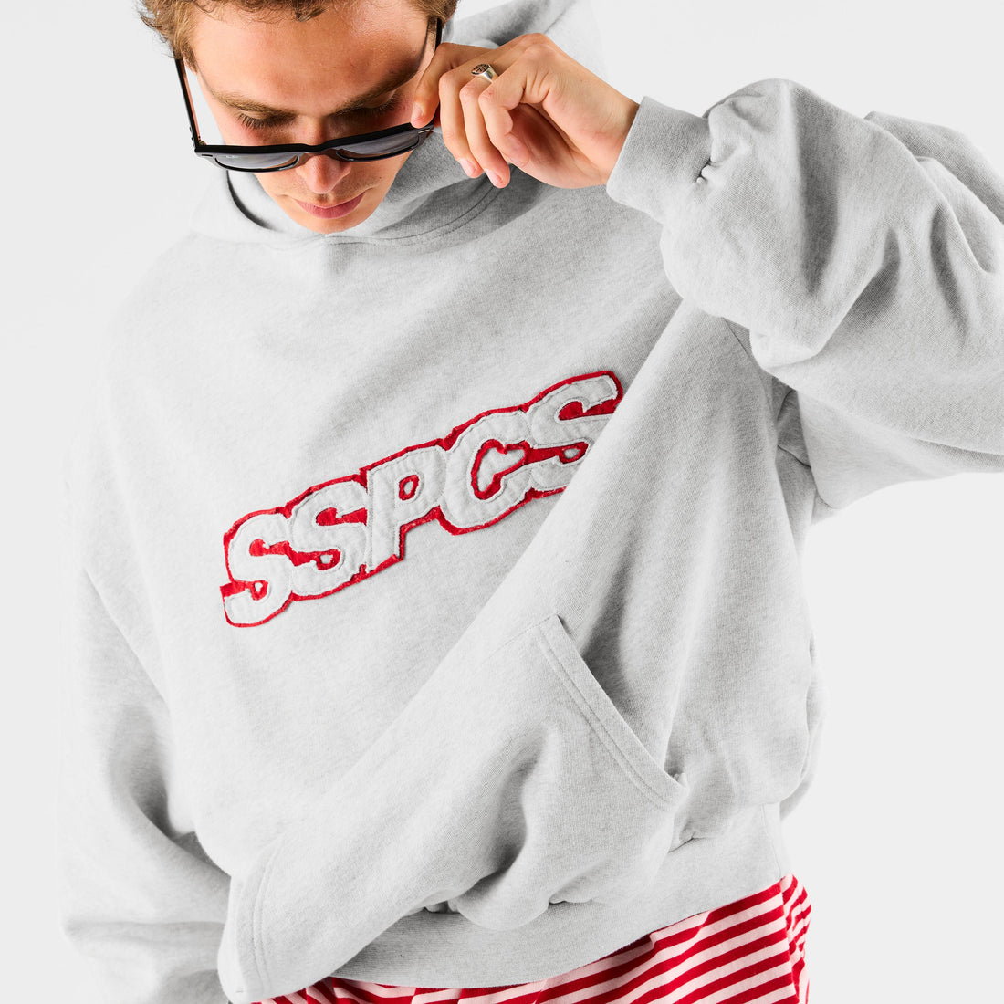 Summer Stripes / Red Layered SSPCS Applique Hoodie - Ash