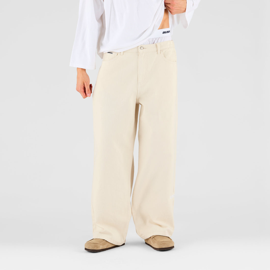 Summer Breeze / Solid Baggy Jeans - Egret