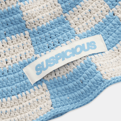 Spring / Checkered Crochet Hat - Celestial Blue