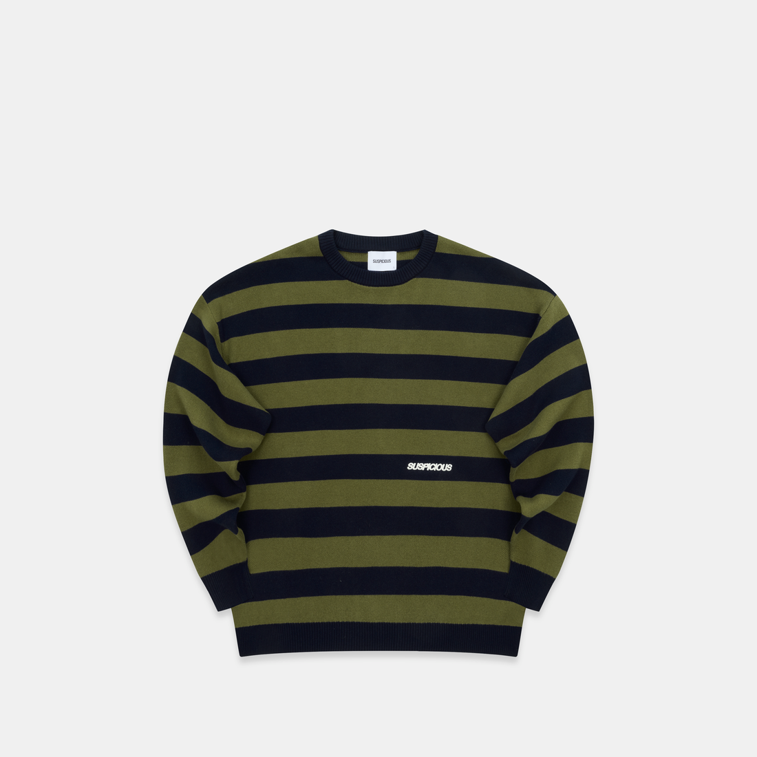 Fall / Striped Cotton Knit - Dark Navy & Olive Green