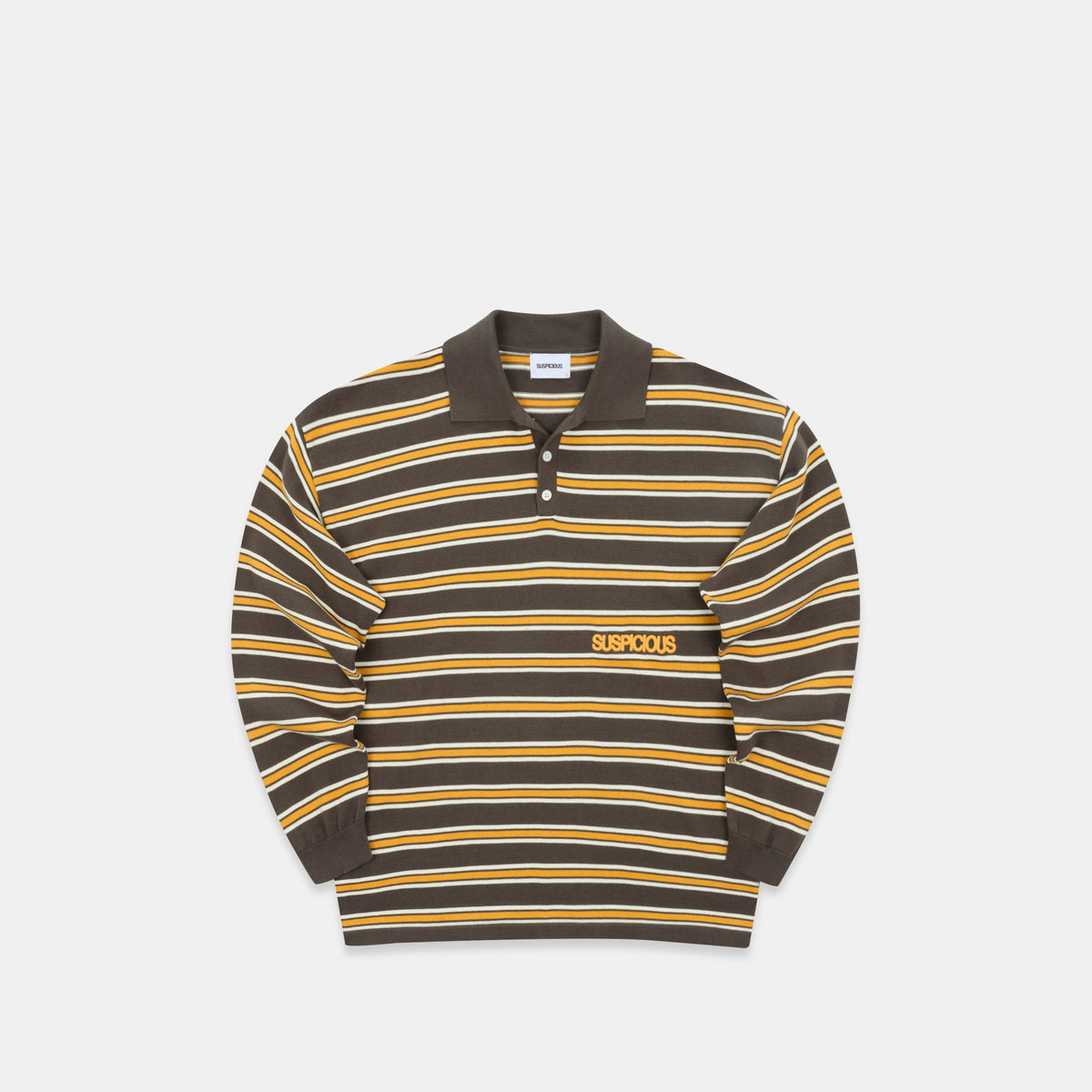 Softground / Striped Cotton Knitted Polo - Dark Armory & Orange