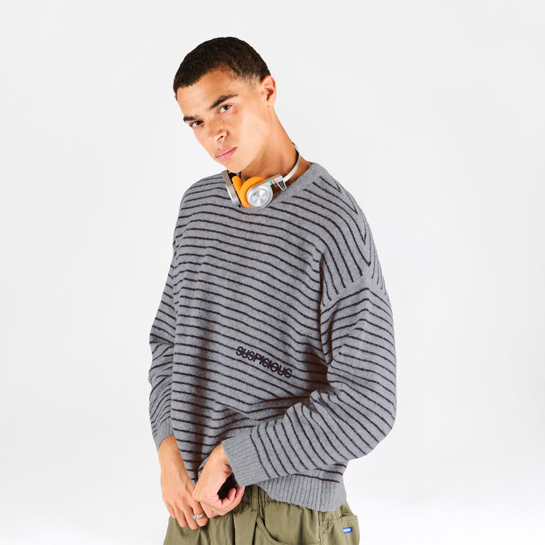 Polkaline / Striped Knitted Sweat - Neutral Heather