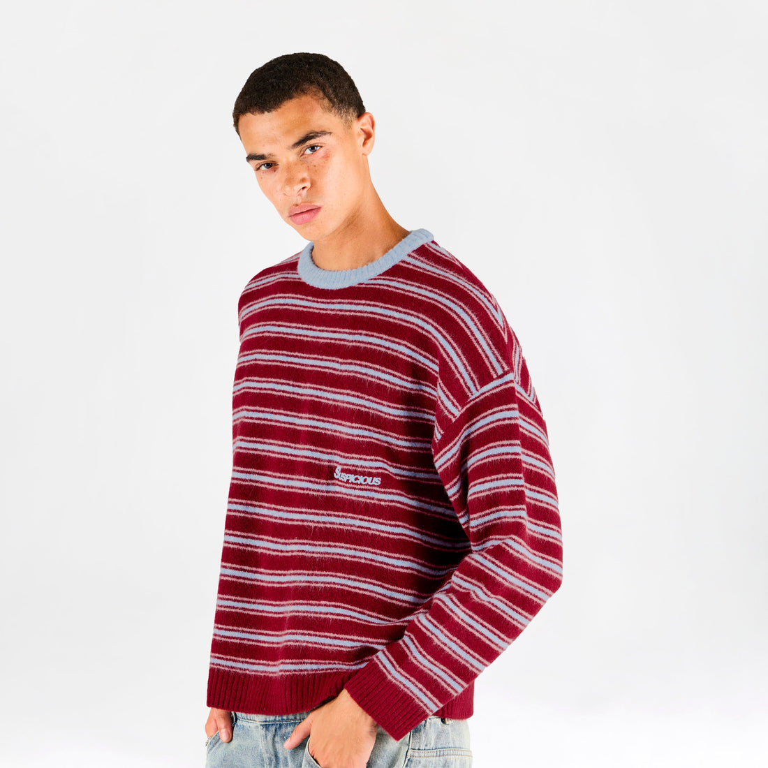 Winter3 / Striped Knitted Sweat - Red & Blue