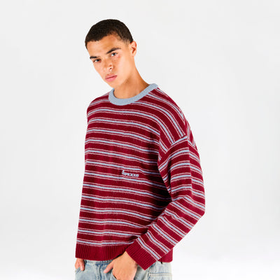 Winter3 / Striped Knitted Sweat - Red & Blue