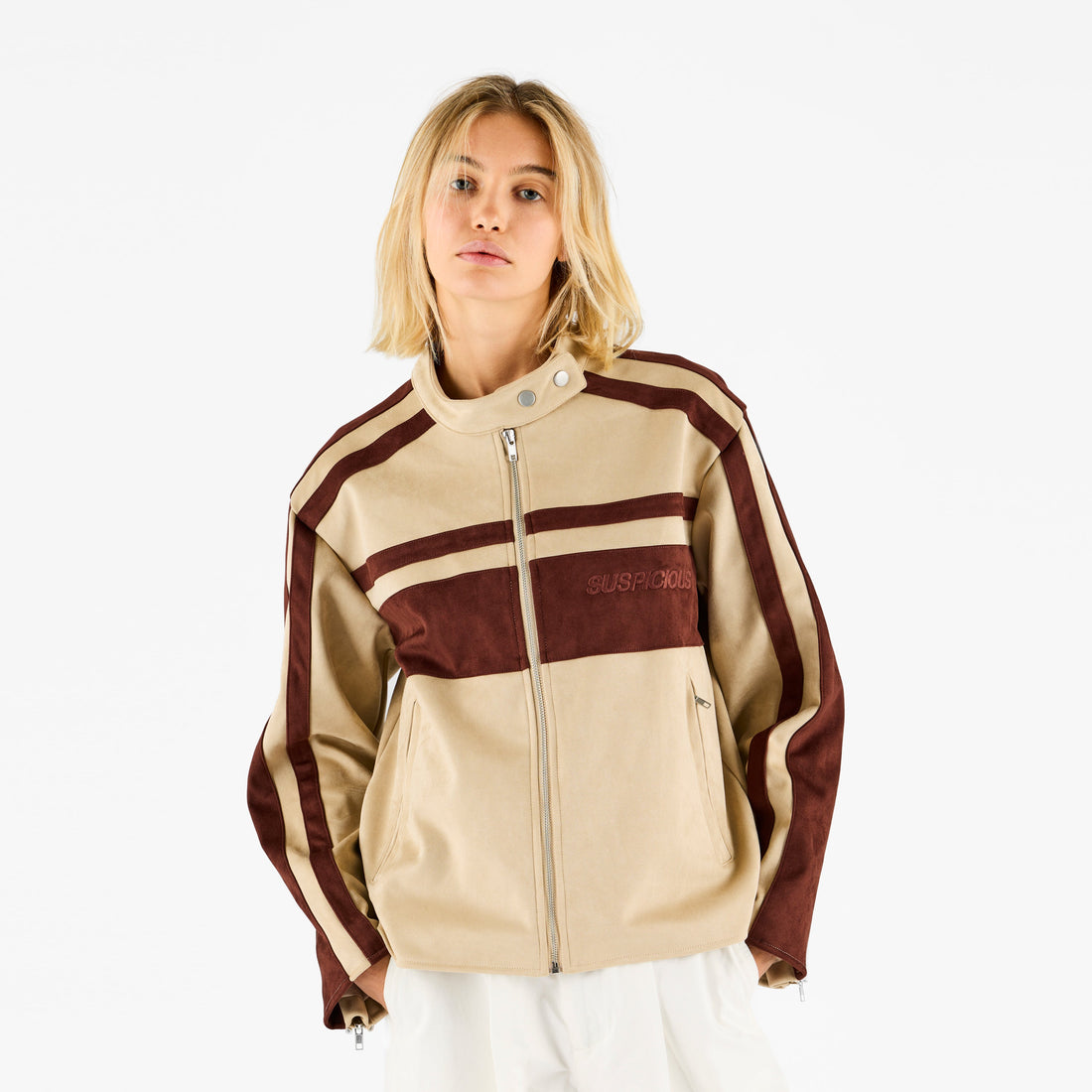 Suspicious Cowboys / Suede W Racer Jacket - Sand & Aubergine