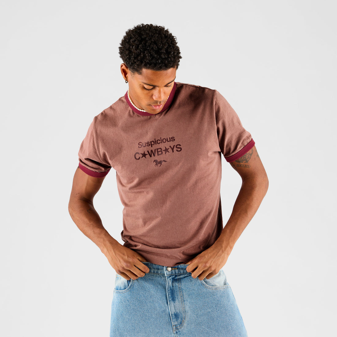 Suspicious Cowboys / Sus Cowboys Ringer Tee - Washed Red