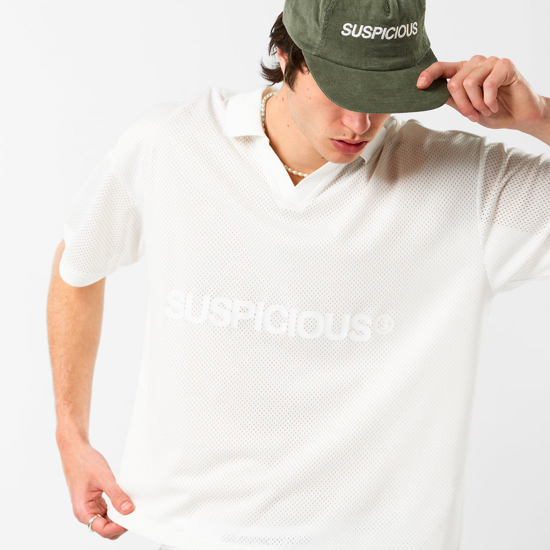 Spring 1 / Suspicious Mesh Football Top - White